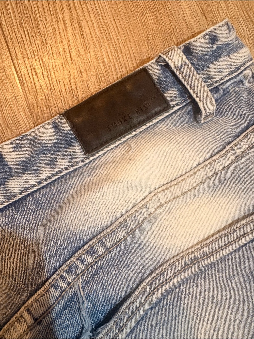 Smoke Rise Men’s 34x32 Distressed Moto Biker Jeans Light Wash Zipper Detail - Picture 4 of 6